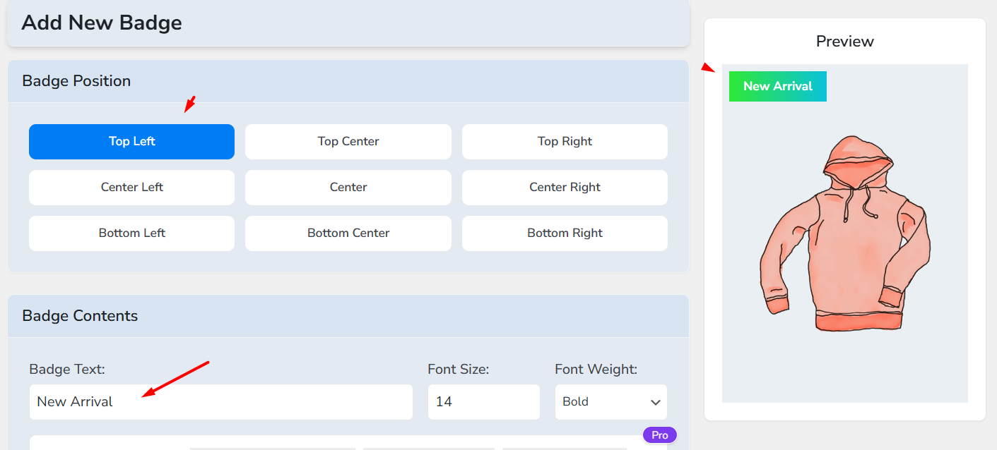 set product badges content