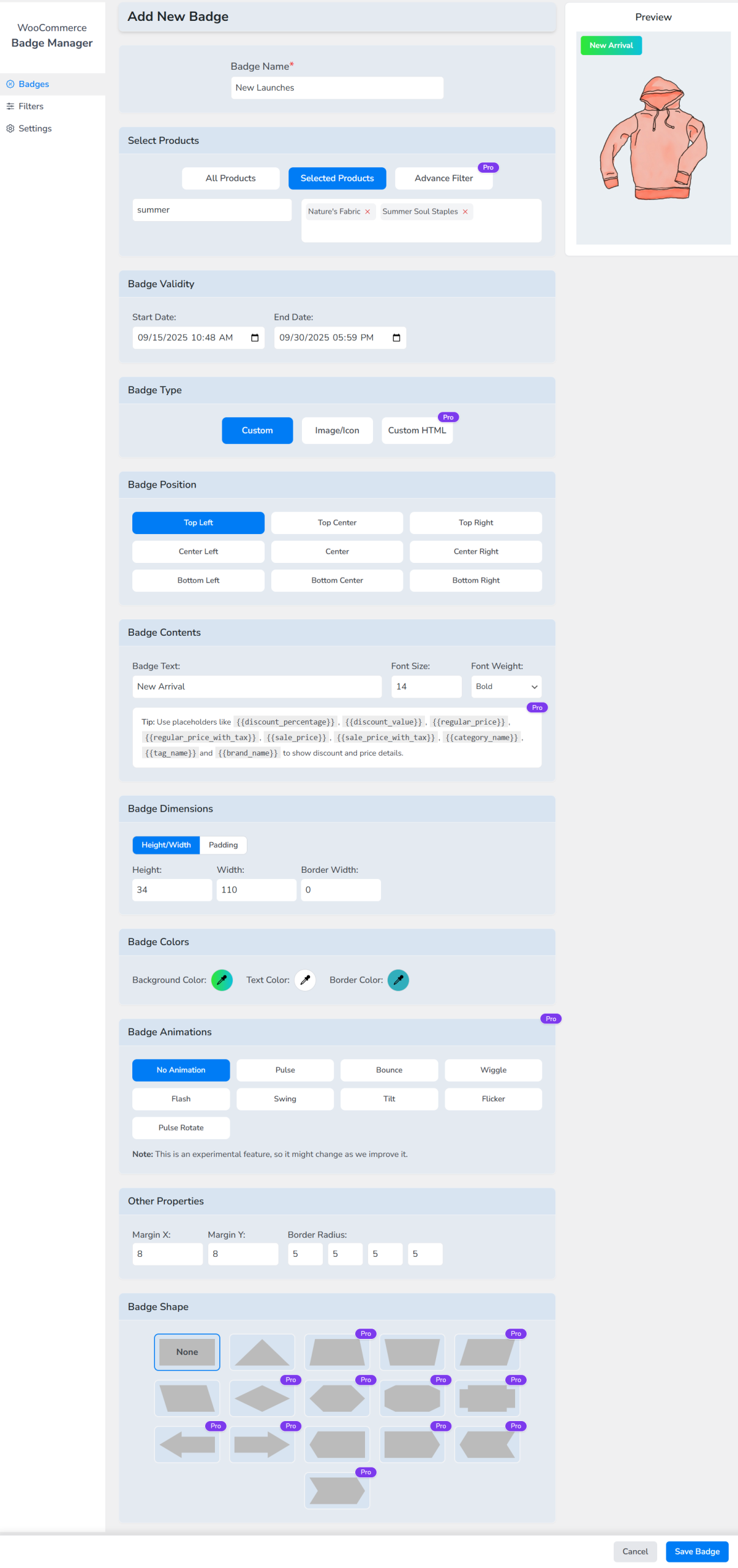 configure product badges plugin in WooCommerce