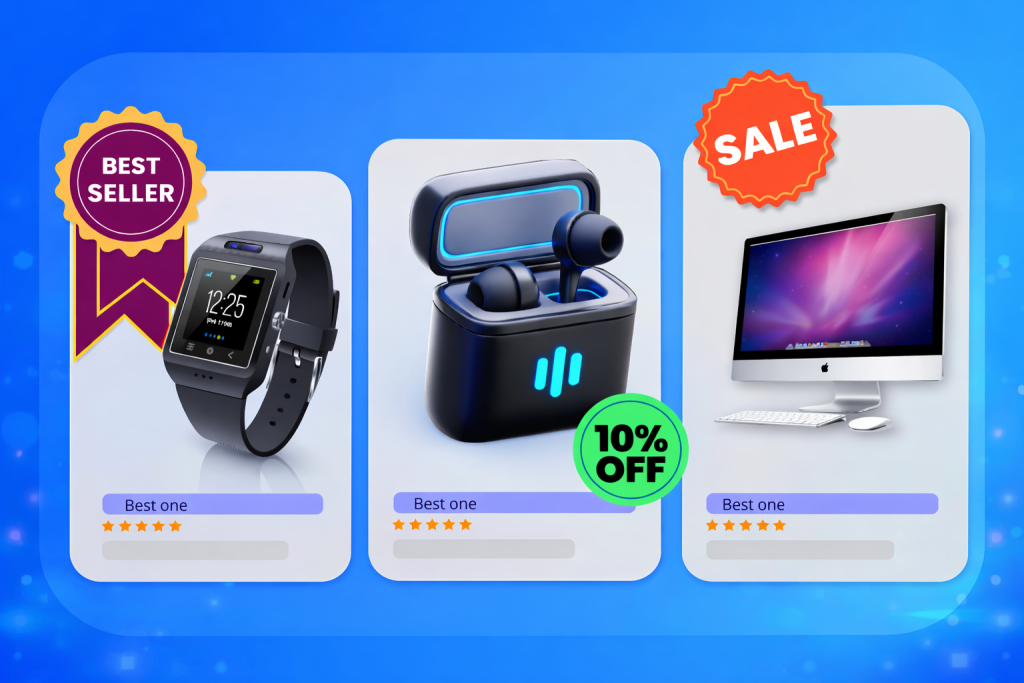 product showcasing with sale and bet seller badge