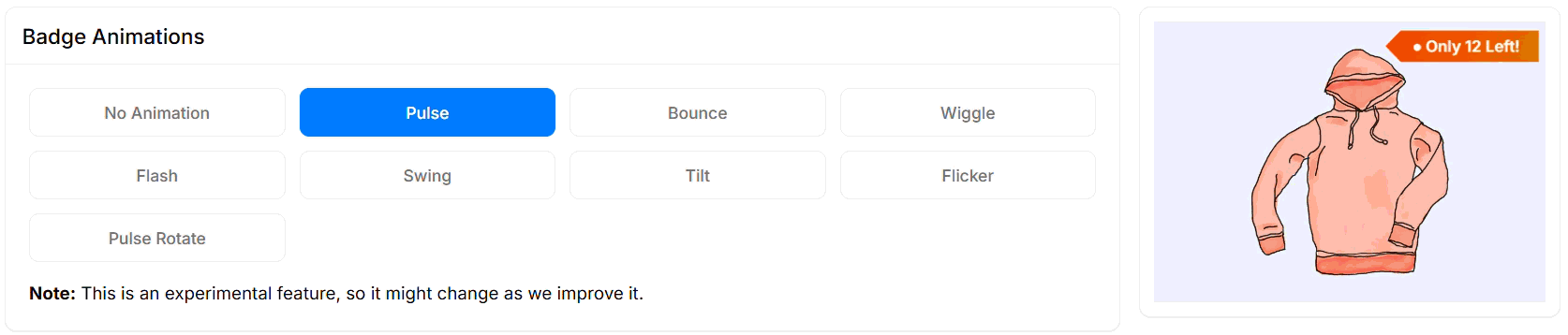 Choosing a pulse animation for a low stock badge in Better Badge