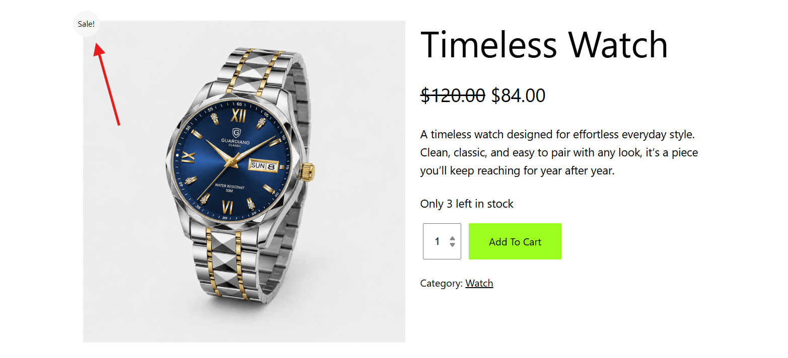 WooCommerce Default Sale Badge on Product Page