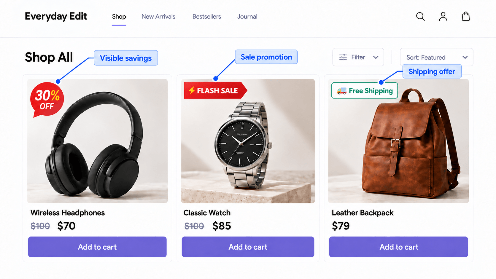 Illustrative WooCommerce store showing product labels created with Better Badge, our product badge plugin
